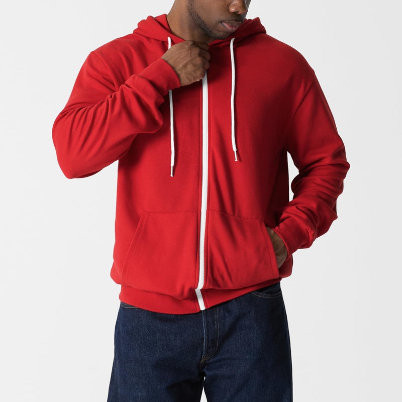 Ohoo Men's Zip Up Hoodie Lightweight Slim Fit Sweatshirt Full Zip Hooded Jacket / DCF002-RED-L - Image 2